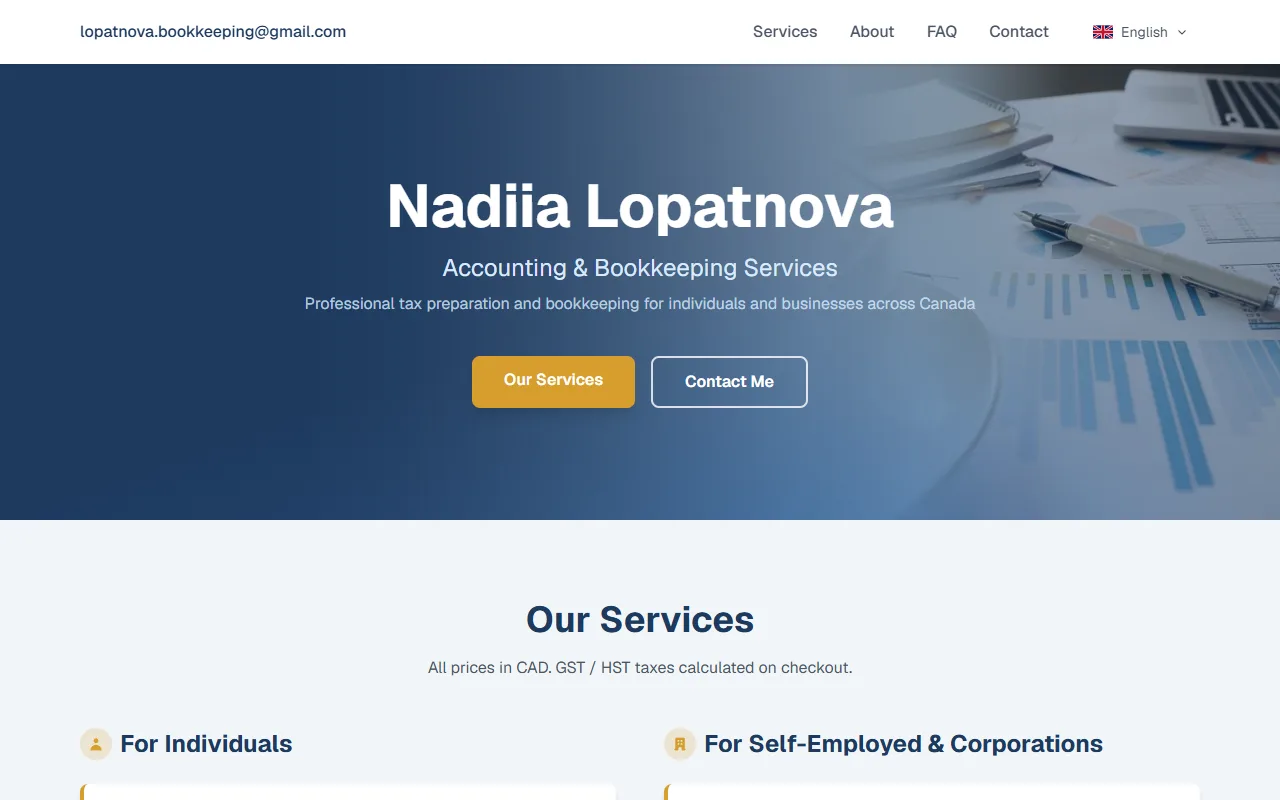 Lopatnova Bookkeeping — screen 1 of 3