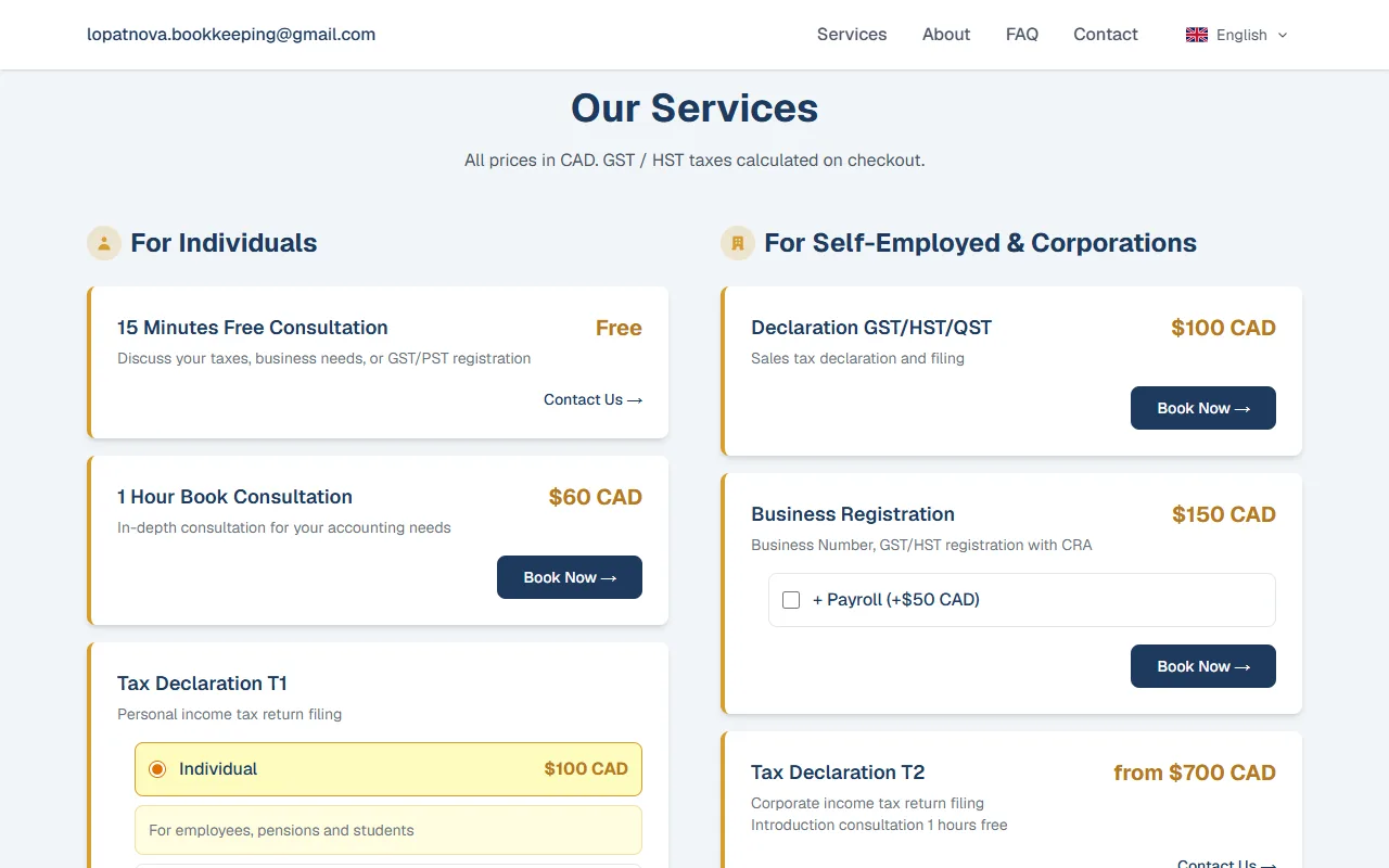 Lopatnova Bookkeeping — screen 2 of 3