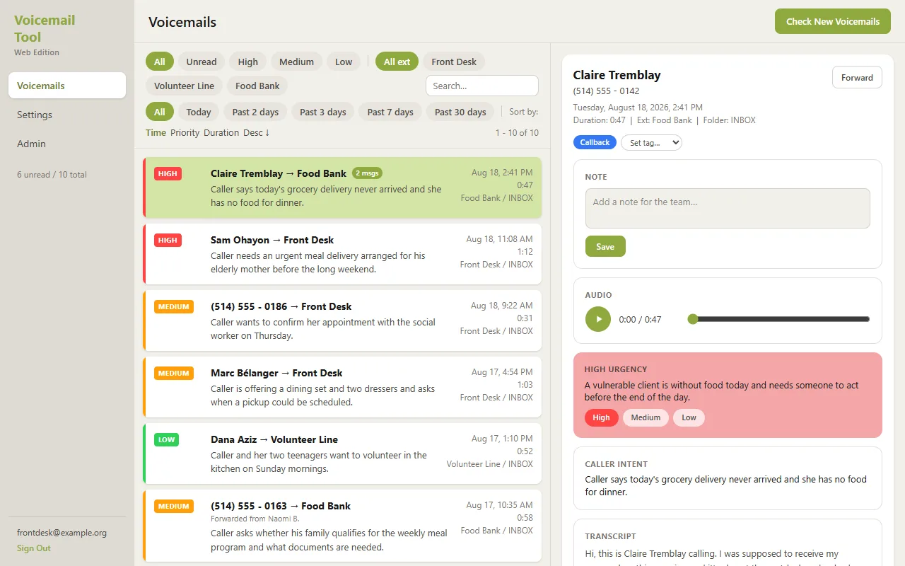 Voicemail Tool — screen 1 of 3