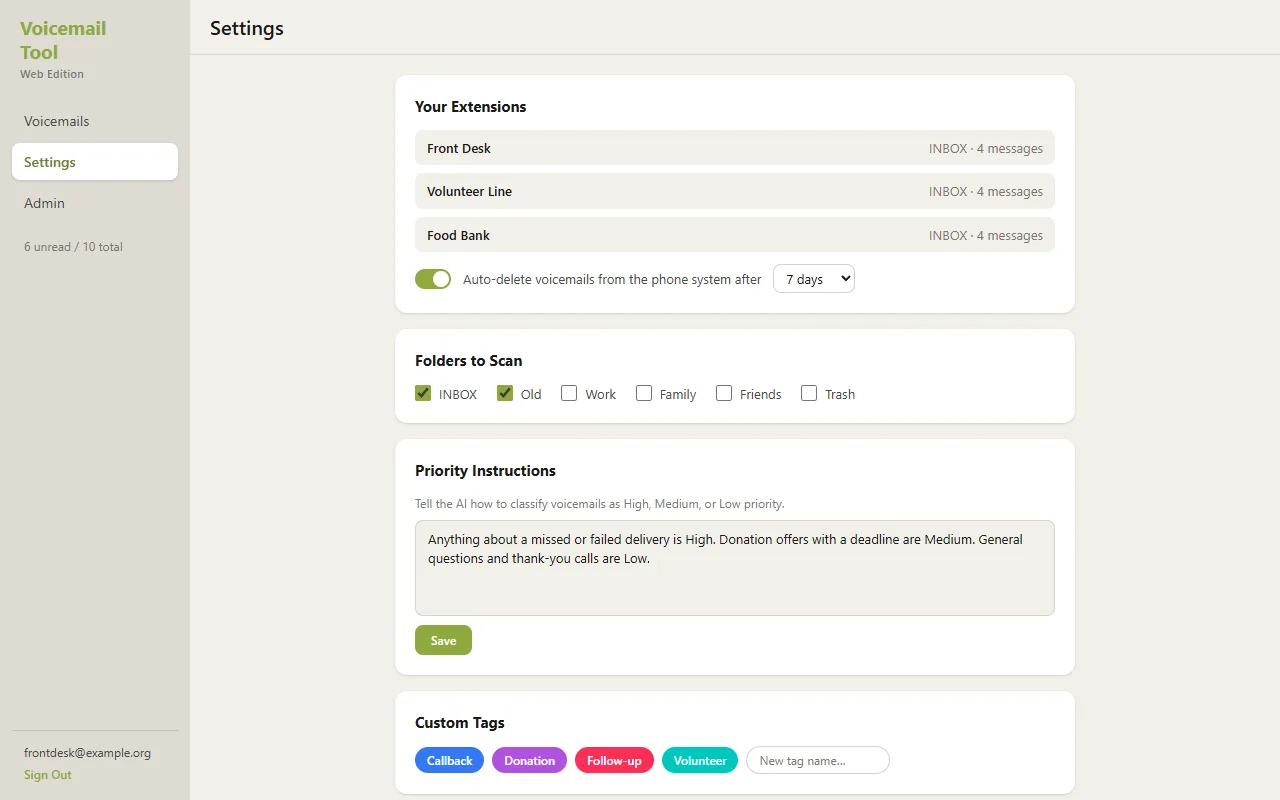 Voicemail Tool — screen 2 of 3